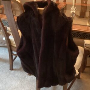 Luxurious Dark Cherry Brown hooded Faux Fur Vest